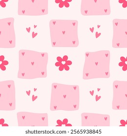 Seamless pattern with flower and heart. Minimalistic Vector Pastel background. Valentines day and love