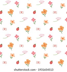 Seamless Pattern with Flower Illustration Design on White Background