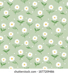 Seamless Pattern with Flower Illustration on Green Background