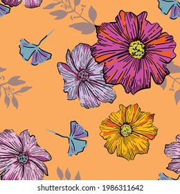 Ilustración de flores sin foco. diseño vectorial para moda, tela, papel pintado y todas las impresiones en color de fondo de la tierra.