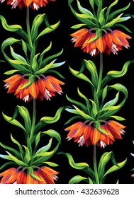 Seamless pattern with flower imperial fritillary (Fritillaria). Vector illustration.