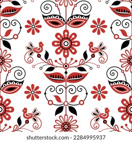 Seamless Pattern with Flower Inspired by Ukrainian Traditional Embroidery. Ethnic Floral Motif, Handmade Craft Art. Ethnic Design. Fabric Textile, Wrapping Paper, Wallpaper. Vector Illustration