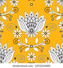 Seamless Pattern with Flower Inspired by Ukrainian Traditional Embroidery. Ethnic Floral Motif, Handmade Craft Art. Ethnic Design. Fabric Textile, Wrapping Paper, Wallpaper. Vector Illustration