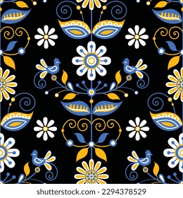 Seamless Pattern with Flower Inspired by Ukrainian Traditional Embroidery. Ethnic Floral Motif, Handmade Craft Art. Ethnic Design. Fabric Textile, Wrapping Paper, Wallpaper. Vector Illustration