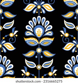 Seamless Pattern with Flower Inspired by Ukrainian Traditional Embroidery. Ethnic Floral Motif, Handmade Craft Art. Ethnic Design. Fabric Textile, Wrapping Paper, Wallpaper. Vector Illustration