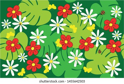 Seamless pattern with flower and leaf colorful. Abstract wallpaper with floral motifs. Modern concept design. Beauitiful background in vector.