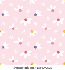 Seamless Pattern of Flower and Leaf At Design on Light Pink Background
