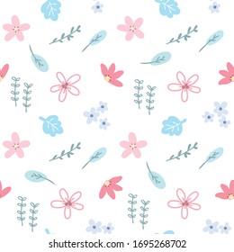 Seamless Pattern of Flower and Leaf Design on White Background