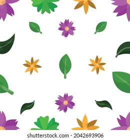 Nahtlose Muster von Blumen und Blättern, violett, orange, grün