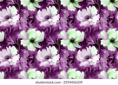 seamless pattern with flower leaves and branches illustration background textile texture print art design motif.