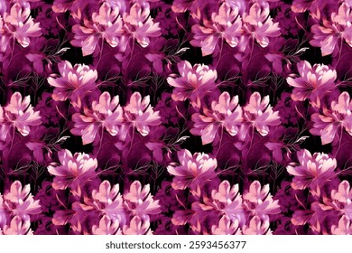 seamless pattern with flower leaves and branches illustration background textile texture print art design motif.