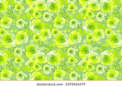 seamless pattern with flower leaves and branches illustration background textile texture print art design motif.