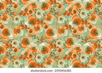 seamless pattern with flower leaves and branches illustration background textile texture print art design motif.