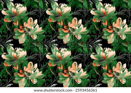 seamless pattern with flower leaves and branches illustration background textile texture print art design motif.