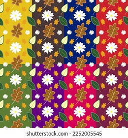Seamless Pattern of Flower and Leaves with Colorful Background