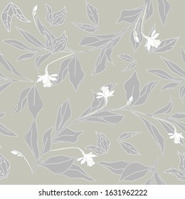 Seamless pattern with flower and leaves of peonies. Tropical flowers vector illustration. EPS 10
