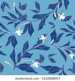 Seamless pattern with flower and leaves of peonies. Tropical flowers vector illustration. EPS 10