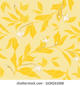 Seamless pattern with flower and leaves of peonies. Tropical flowers vector illustration. EPS 10