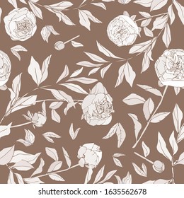 Seamless pattern with flower and leaves of peonies. Tropical flowers vector illustration. EPS 10