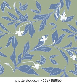 Seamless pattern with flower and leaves of peonies. Tropical flowers vector illustration. EPS 10