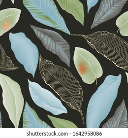 Seamless pattern with flower and leaves of peonies. Tropical flowers vector illustration. EPS 10