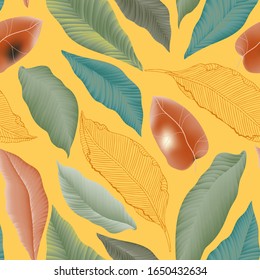Seamless pattern with flower and leaves of peonies. Tropical flowers vector illustration. EPS 10