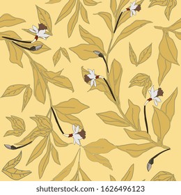 Seamless pattern with flower and leaves. Tropical flowers vector illustration. EPS 10