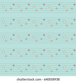 Seamless Pattern of Flower and Line Design on Pastel Green Background