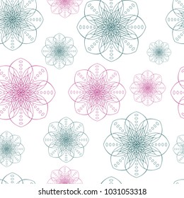 Seamless  pattern flower mandala. Vintage decorative elements. Oriental pattern, vector illustration. Islam, Coloring book page. Holographic background