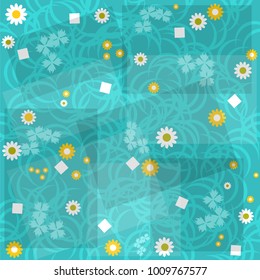 Seamless pattern - a flower meadow with abstract figures. Vector Illustration