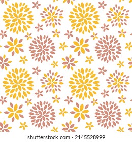 Seamless pattern a flower in a modern abstract flat line style. Simple flowers drawing. Vector nature illustration. Old rose and yellow Daring Sunflower color.