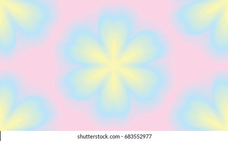 Seamless pattern. Flower motifs. Soft color transitions. Arrangement of elements as in honeycomb. Blue, yellow, pink.