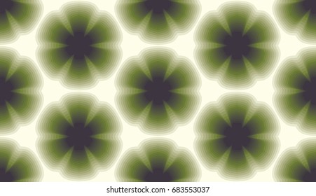 Seamless pattern. Flower motifs. Soft color transitions. Arrangement of elements as in honeycomb. Beige, green.