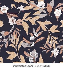 Seamless pattern with flower of narcissus and leaves. Tropical flowers vector illustration. EPS 10