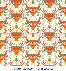 Seamless pattern flower. Nature folk ornament. Ethno boho style.Hand drawing. Vector illustration.