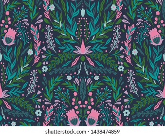Seamless pattern flower. Nature folk ornament. Ethno boho style.Hand drawing. Vector illustration.