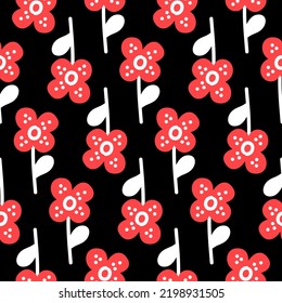 Seamless pattern flower on a dark background, hand drawn cute flower chamomile daisy, vector illustration for design