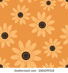 Seamless pattern with flower on orange background vector.
