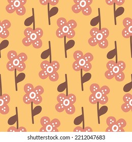 Seamless pattern flower on yellow background, hand drawn flower chamomile daisy, vector illustration for design