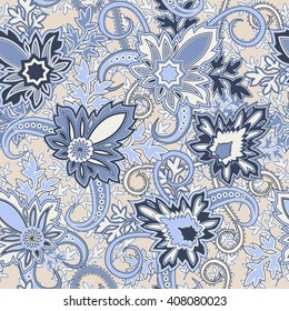 Seamless pattern with flower and paisley . Background in Eastern style. Ornate floral decor for wallpaper. Vector illustration