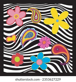 Seamless pattern with flower and paisley shapes