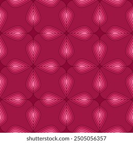 Seamless pattern with flower petal shapes consisting of layered lines in shades of pink. Suitable for digital graphics, interior design, textiles, printing, packaging, etc.
