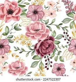 seamless pattern with flower pink maroon and leaves,   flower pattern for wallpaper, background or fabric textile.