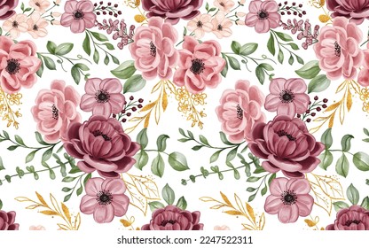 seamless pattern with flower pink maroon and leaves, flower pattern for wallpaper, background or fabric textile.