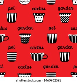 seamless pattern with flower pots on white background. vector, illustration