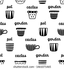 seamless pattern with flower pots on white background. vector, illustration