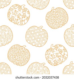 Seamless pattern flower pumpkin silhouette vector illustration. Thanksgiving harvest	