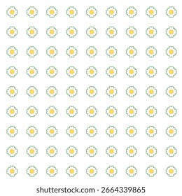 Seamless pattern with flower. A repeating pattern of pixelated yellow and white daisies on a white background, creating a seamless and charming visual texture. Abstract background with high resolution