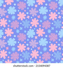 Seamless pattern flower retro 70-s. Vintage textile design fashion. Repeat hippie style.