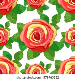 seamless pattern Flower rose with leaves vector illustration